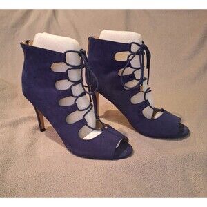 THALIA SODI Luana Blue Suede Open High Heels Women 10M Zip